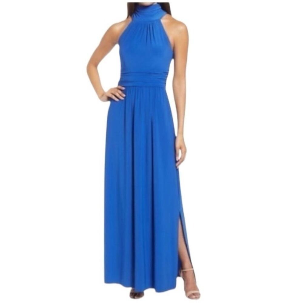 Eliza J Halter Maxi Dress with Leg‎ Slit Blue Size 12 Cocktail Formal - Sale